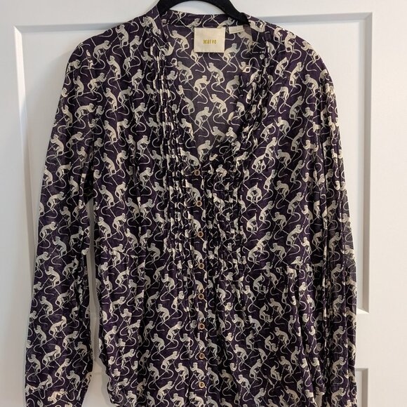 Anthropologie Cotton Button-Up Purple Patterned Blouse - Picture 1 of 8